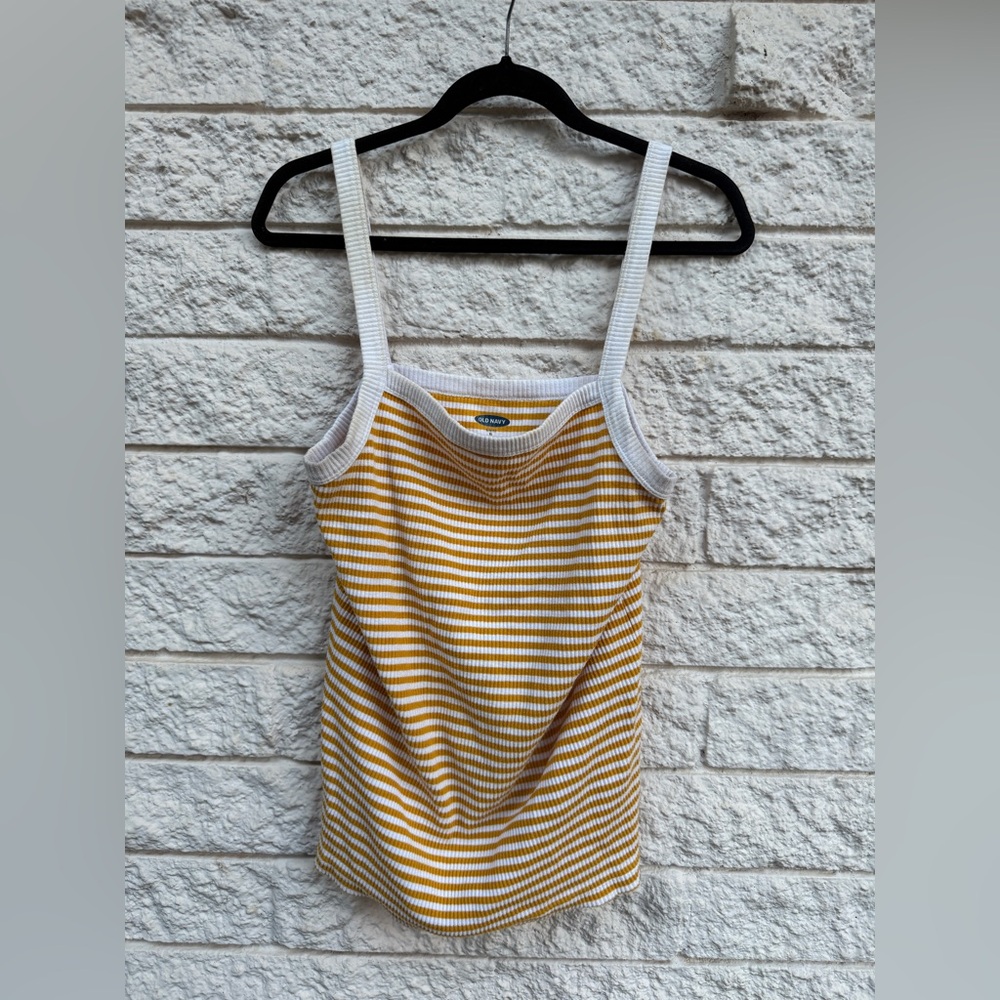 ⭐️yellow and white striped rib tank top